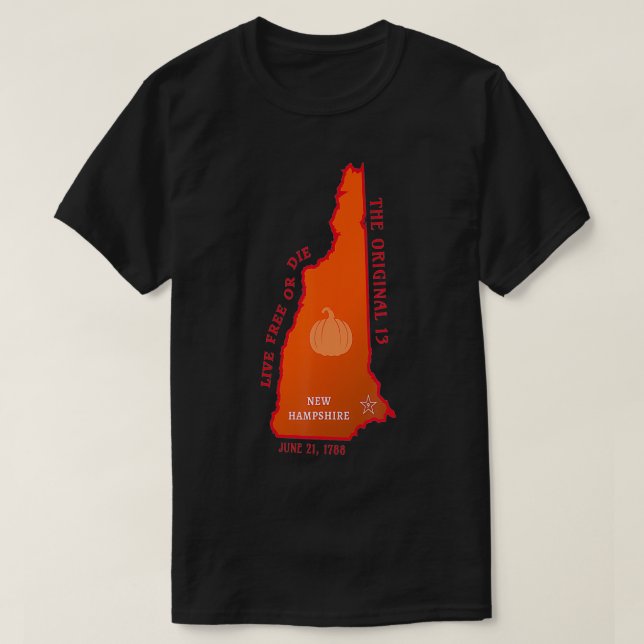 Camiseta Mapa de New Hampshire com símbolo de Estado e m (Frente do Design)