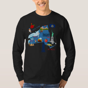 Camiseta Mapa de Nova Iorque com Destino Turístico das Gran