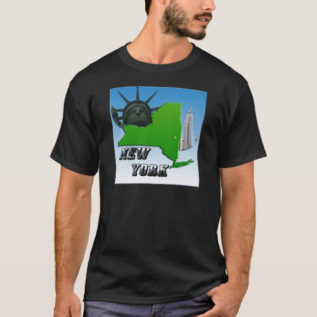 Camiseta Mapa de Nova Iorque, Estátua da Liberdade, Monumen (Frente)