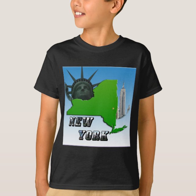 Camiseta Mapa de Nova Iorque, Estátua da Liberdade, Monumen (Frente)