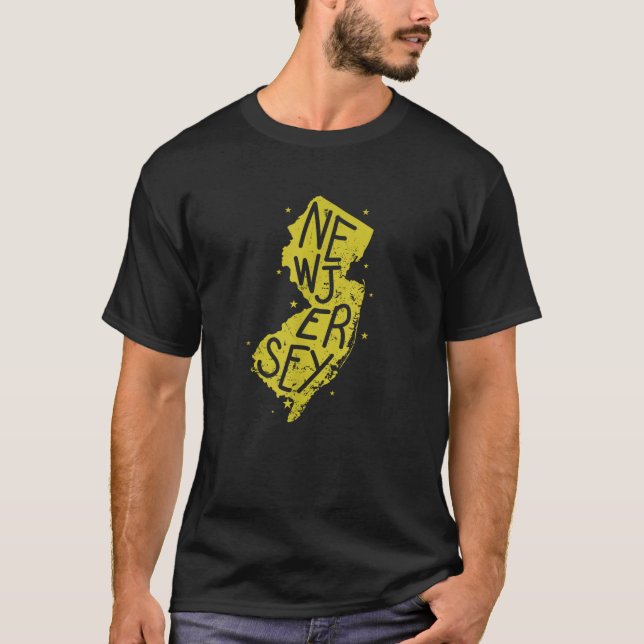 Camiseta Mapa de Nova Jersey - Estados Unidos (Frente)