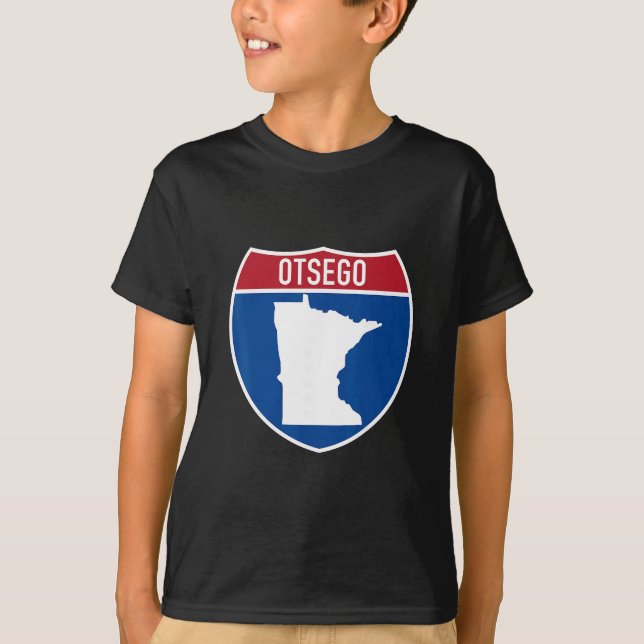 Camiseta Mapa de Otsego Minnesota Sinal de Estrada Intermun (Frente)