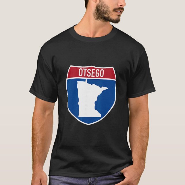 Camiseta Mapa de Otsego Minnesota Sinal de Estrada Intermun (Frente)