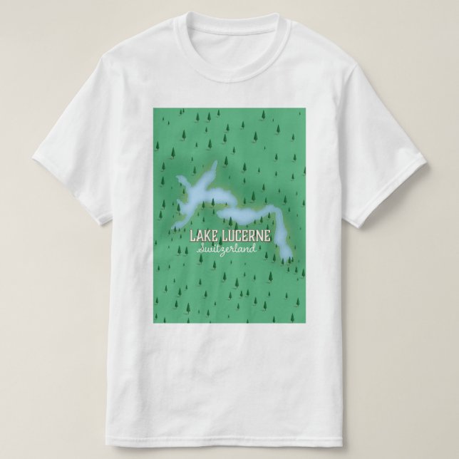 Camiseta Mapa de poster de viagens da Suiça do Lago Lucerne (Frente do Design)