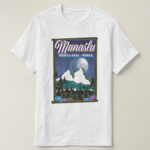 Camiseta Mapa de posteres de viagens para Manaslu Himalaia 