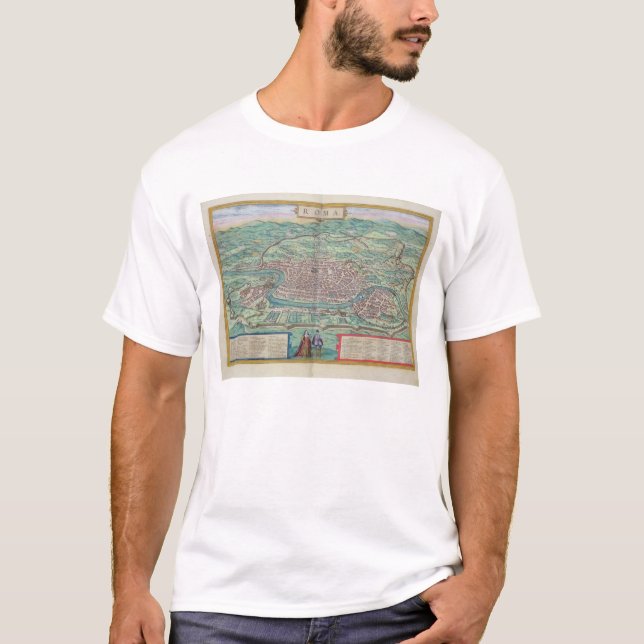 Camiseta Mapa de Roma, de "Civitates Orbis Terrarum" pelo (Frente)