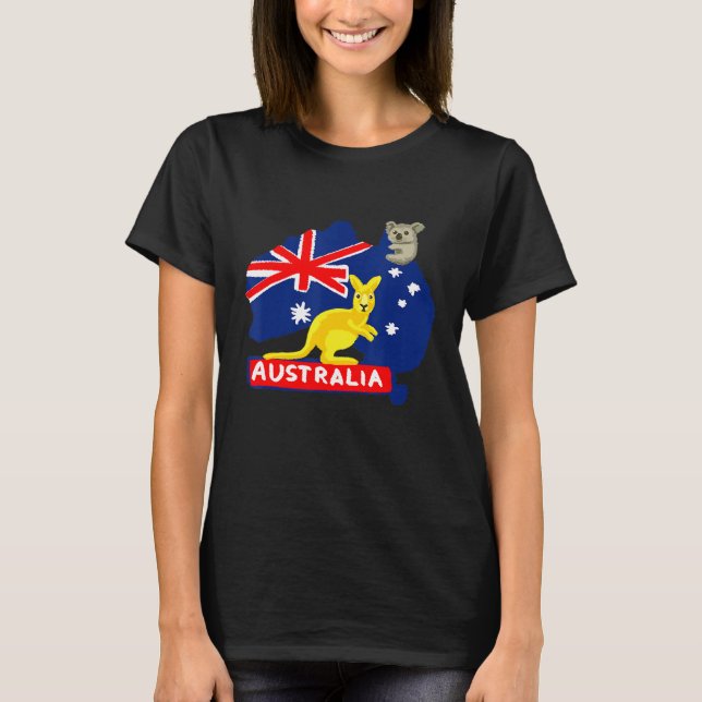 Camiseta Mapa de Sinalizador da Austrália Continente Kangar (Frente)