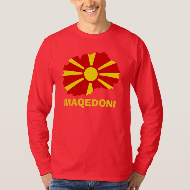 Camiseta Mapa de Sinalizador de Camisa-T Maqedoni Long Slee (Frente)