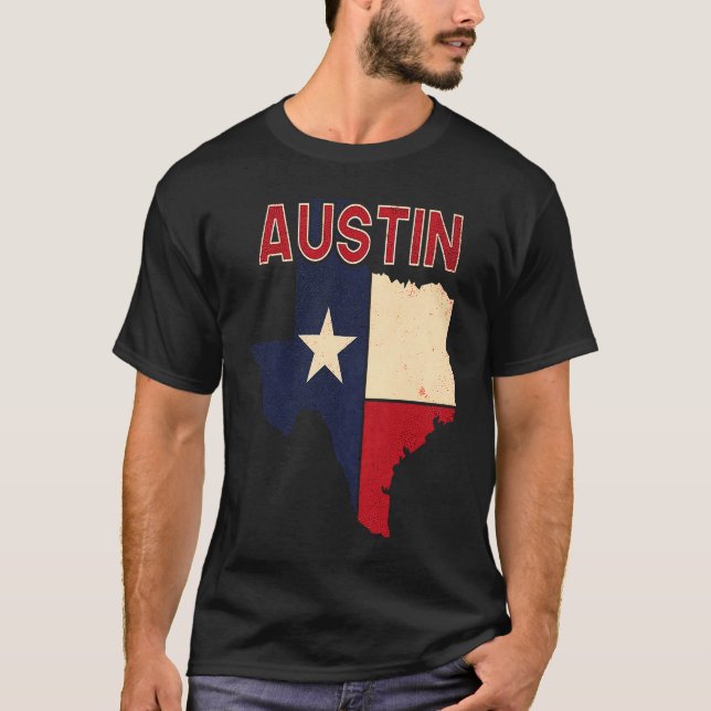 Camiseta Mapa de Sinalizador de Texan da Cidade de Austin (Frente)