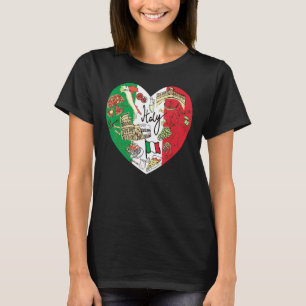 Camiseta Mapa de Sinalizador Italiano Cinto Coração Itália
