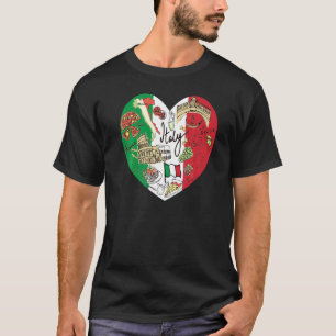 Camiseta Mapa de Sinalizador Italiano Cinto Coração Itália