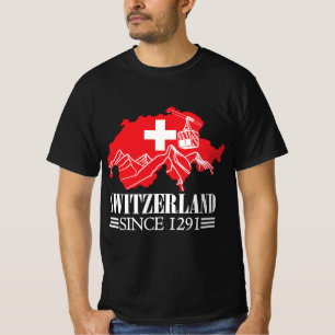 Camiseta Mapa de suiças desde 1291 monta sinalizador suíço