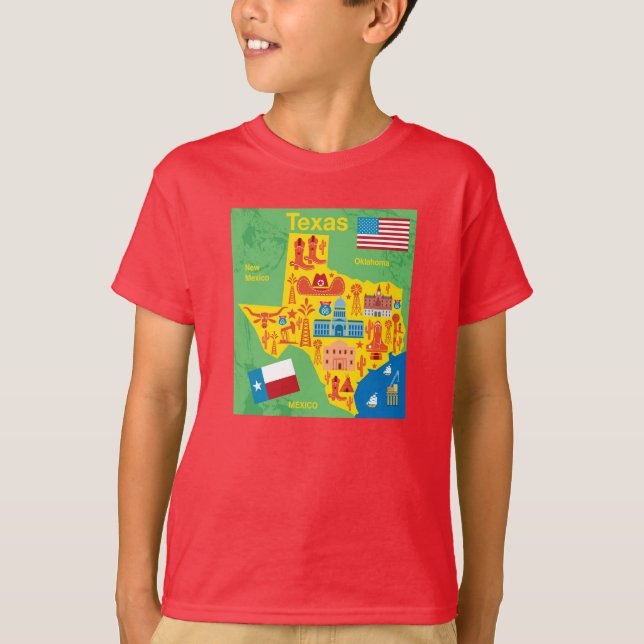 Camiseta Mapa de Texas dos miúdos (Frente)