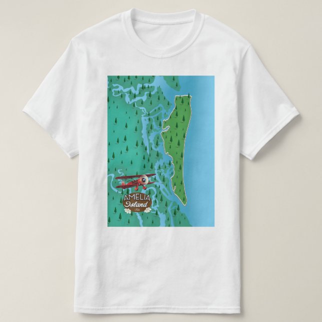 Camiseta Mapa de viagem da Amelia Island. (Frente do Design)