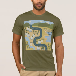 Camiseta mapa de viagem de férias do cenário de cartoon na 
