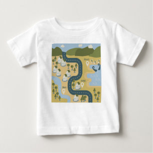 Camiseta mapa de viagem de férias do cenário de cartoon na