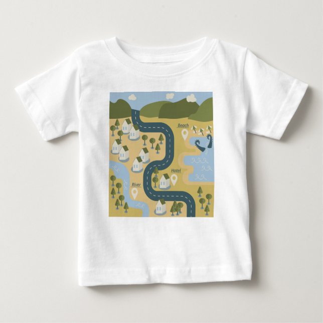 Camiseta mapa de viagem de férias do cenário de cartoon na  (Frente)