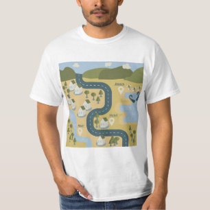Camiseta mapa de viagem de férias do cenário de cartoon na