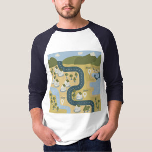 Camiseta mapa de viagem de férias do cenário de cartoon na 
