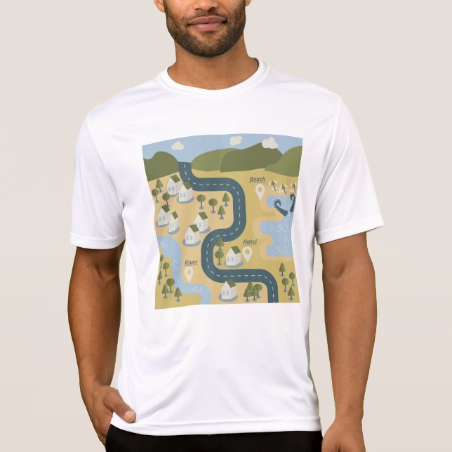 Camiseta mapa de viagem de férias do cenário de cartoon na  (Frente)