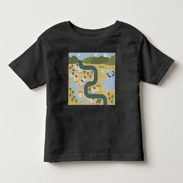 Camiseta mapa de viagem de férias do cenário de cartoon na  (Frente)