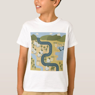 Camiseta mapa de viagem de férias do cenário de cartoon na 