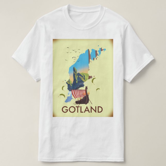 Camiseta Mapa de Viagem do Mar Báltico de Gotland (Frente do Design)