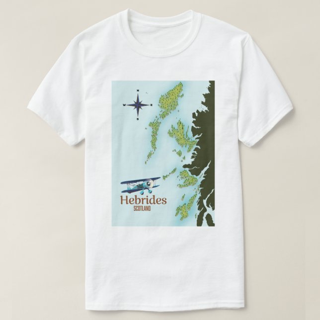 Camiseta Mapa de viagem Hébridas Escócia. (Frente do Design)