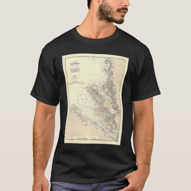 Camiseta Mapa de Vintage Bergen Norway 1888 (Frente)