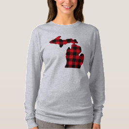 Camiseta Mapa de Xadrezes Vermelho-Preto do Michigan - Lent