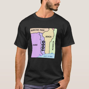 Camiseta mapa desenhado à mão do Togo, nomes do conde vizin