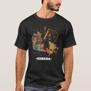Camiseta Mapa Divertido do Canadá Castor Hockey Toque