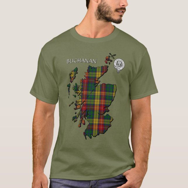 Camiseta Mapa do Clan Buchanan Crest & Tartan (Frente)