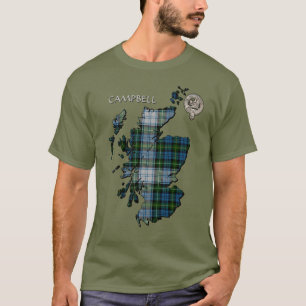 Camiseta Mapa do Clan Campbell Crest & Dress Tartan