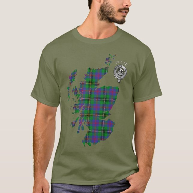 Camiseta Mapa do Clan Wood Crest & Tartan (Frente)