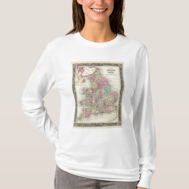 Camiseta Mapa do condado de Inglaterra, e de Wales (Frente)