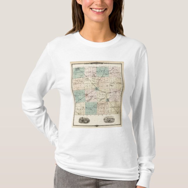 Camiseta Mapa do Condado de Walworth, estado de Wisconsin (Frente)