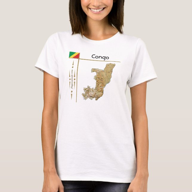 Camiseta Mapa do Congo-Brazzaville + Pavilhão + Título T-Sh (Frente)