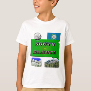 Camiseta Mapa do Dakota do Sul, Texto Fotográfico, Faux Qu