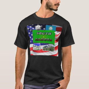 Camiseta Mapa do Dakota do Sul, Texto Fotográfico, Faux Qu