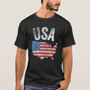 Camiseta Mapa Do Dia Da Bandeira Americana Em 4 De Julho Do