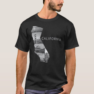 Camiseta Mapa do Estado da Califórnia em Preto e Branco, EU