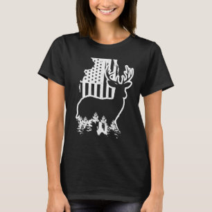 Camiseta Mapa do Estado de Caça ao Alce de Illinois Bandeir