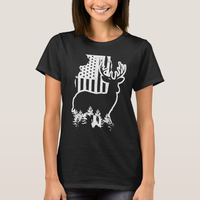 Camiseta Mapa do Estado de Caça ao Alce de Illinois Bandeir (Frente)