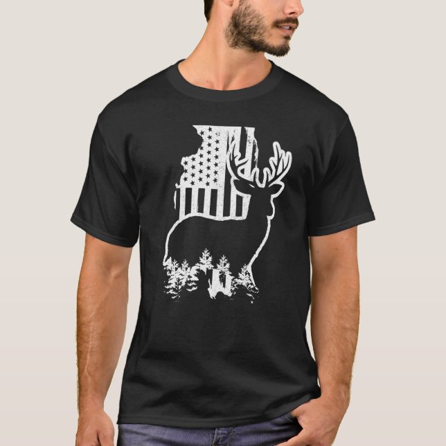 Camiseta Mapa do Estado de Caça ao Elk Illinois - Bandeira  (Frente)