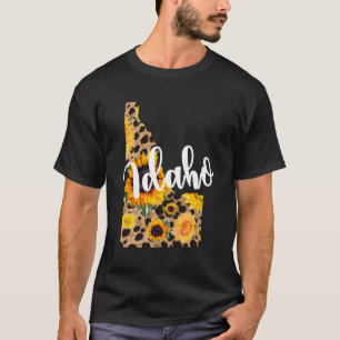 Camiseta Mapa do Estado de Idaho Sunflower Leopard Print Wi