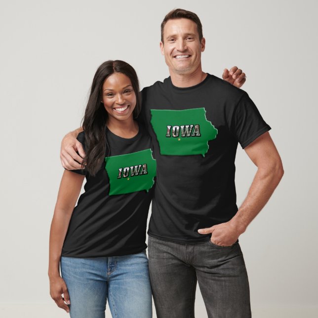 Camiseta Mapa do Estado de Iowa e Texto com Imagem (Unissex)