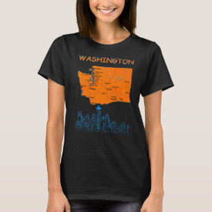 Camiseta Mapa do Estado de Washington - Skyline da Cidade d