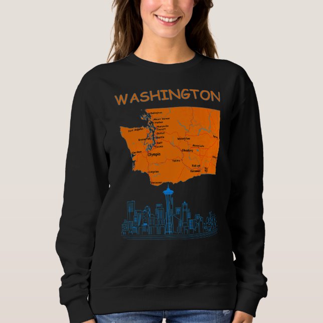 Camiseta Mapa do Estado de Washington - Skyline da Cidade d (Frente)
