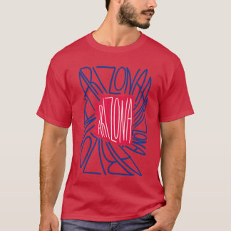 Camiseta Mapa do Estado do Arizona Tipografia Vermelho e Az